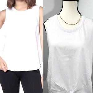 White  Women's Sleeveless Top Scoop Neck Pull On Classic Fit Solid Side Slit L